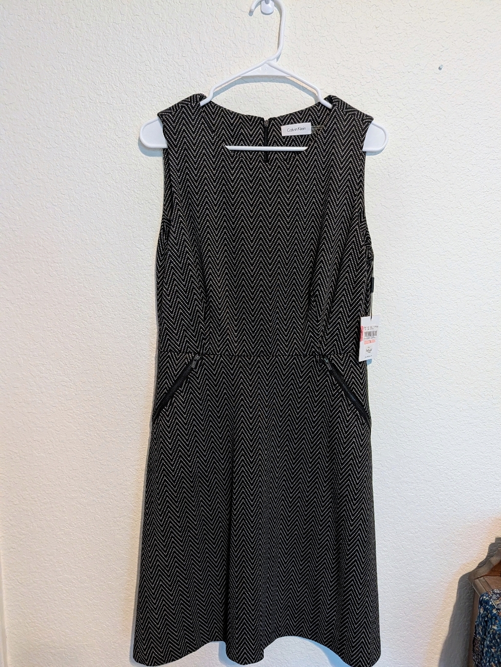 Calvin Klein Black and White Chevron Midi Dress
